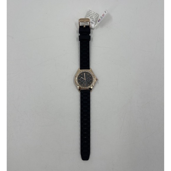 Claire's Accessories - Women's Rose Gold Tone Claire's‎ watch, Black Poly Band Crystal Accents